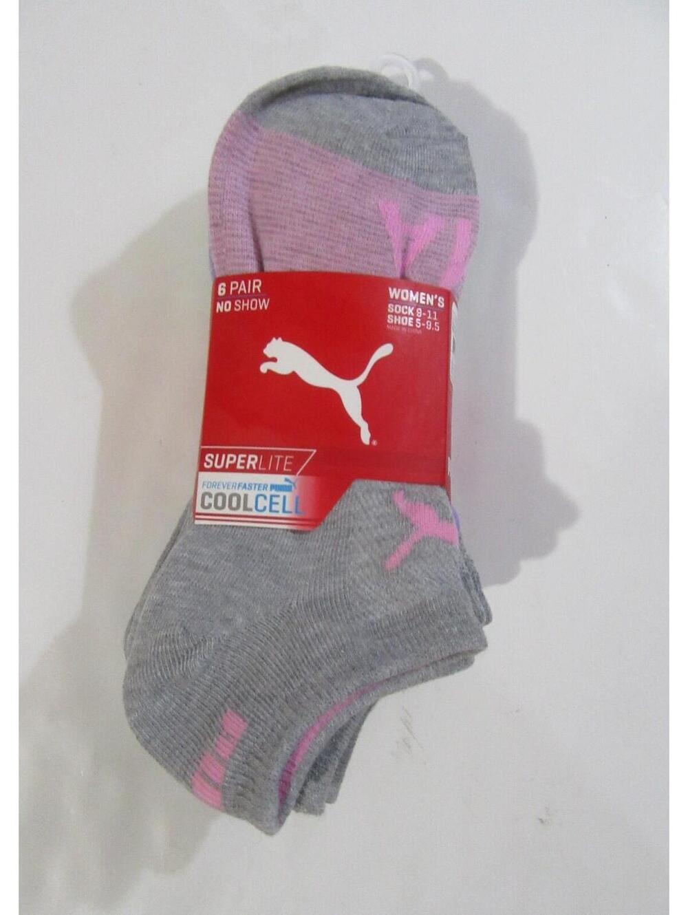 Puma Womens No Show Socks Grey Multicolor Pack of 6